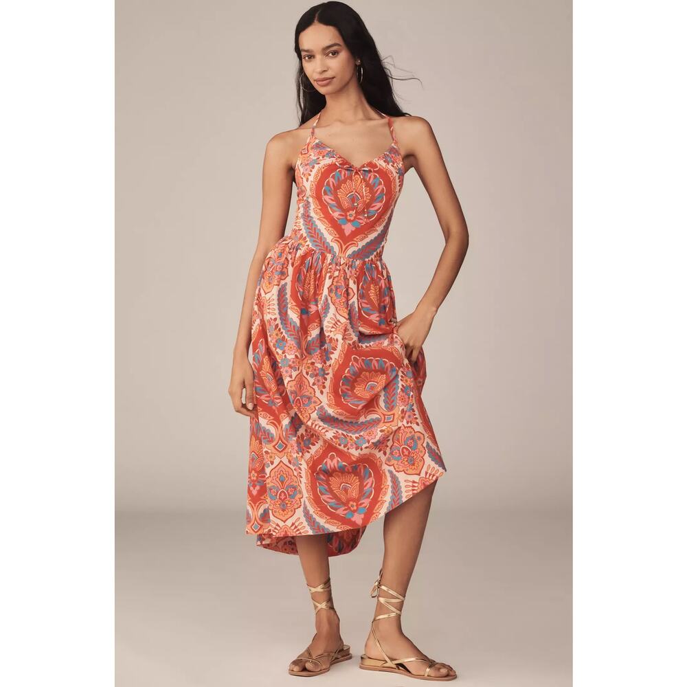 New Anthropologie Love The Label Rita Halter A-Line Midi Dress $325 LARGE Orange - Picture 3 of 5